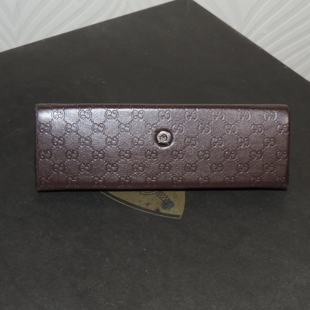 Gucci Triangular Dark Brown Leather Embossed Logo… - image 2